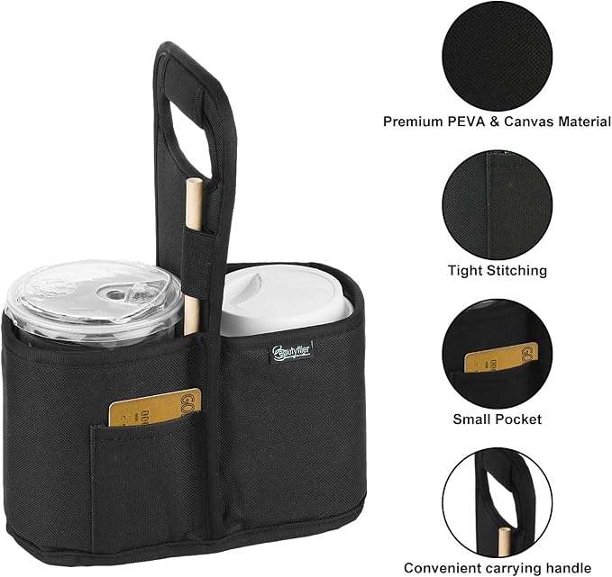 Beautyflier Drink Carrier with Handle for Delivery Reusable Insulated Coffee Cup Carrier Portable 2 Cup Holder with Handle Organizer Tote Bag for Hot & Cold Drinks-CubbioJoy