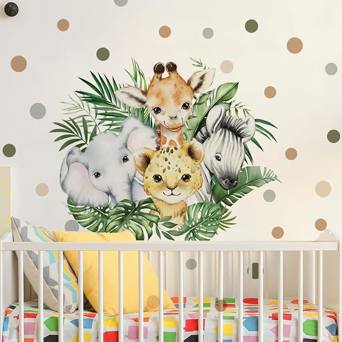 37.95x33.13 Inch Watercolor Jungle Animal Wall Decal Forest Animal Tiger Elephant Giraffe Zebra Wall Sticker Removable Safari Animal Wall Decal for Baby Nursery Playroom Bedroom Classroom Wall Decor-CubbioJoy