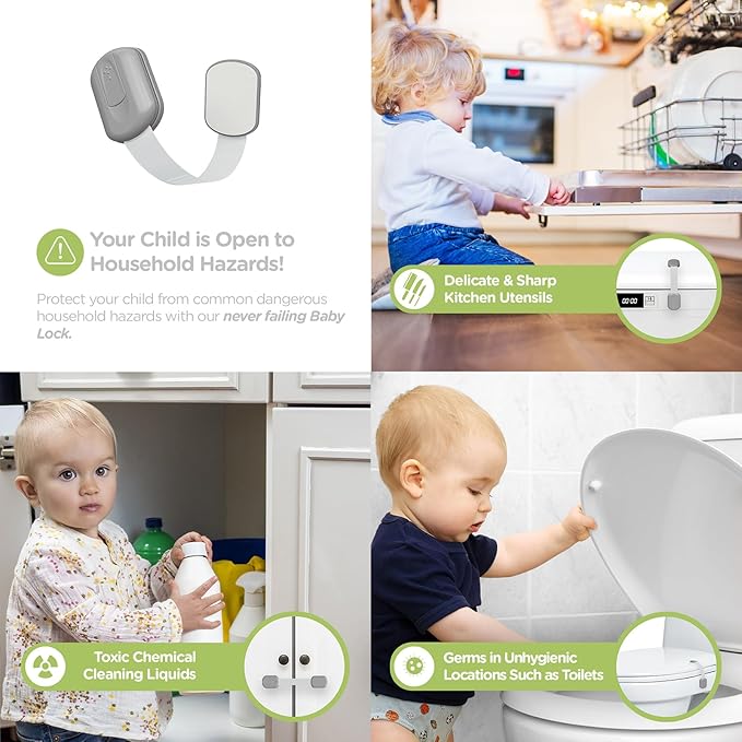 Baby Proofing Child Safety Locks (2 Pack) by Skyla Homes - The Safest, Quickest and Easiest 3M Adhesive Cabinet Latches, No Screws & Magnets, Multi-Purpose for Furniture, Kitchen, Ovens, Toilet Seats-CubbioJoy