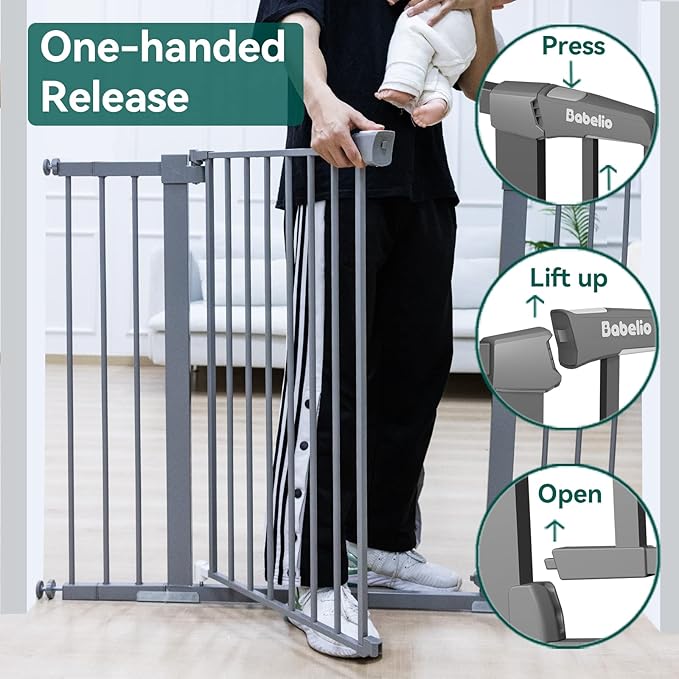 BABELIO 36 Inch Tall Metal Baby Gate, 29-48" Auto Close Pressure Mounted Dog Gate, Gray-CubbioJoy