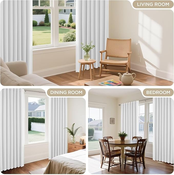 Joydeco 90 Inch 60% Blackout White Curtains 2 Panels, Elegant Semi Sheer Curtains for Bedroom, Thermal Insulated Black Out Drapes for Living Room, Rod Pocket Back Tab Drapes(W52 x L90 Inch,Pure White)-CubbioJoy
