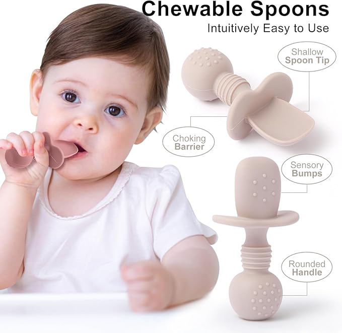 6 Pack Baby Spoons and Forks Set, Silicone Baby Spoons Self Feeding 6 Months for Toddler Utensils,BPA Free, Baby Led Weaning Supplies Feeding Essentials,Dishwasher and Boil Safe-CubbioJoy