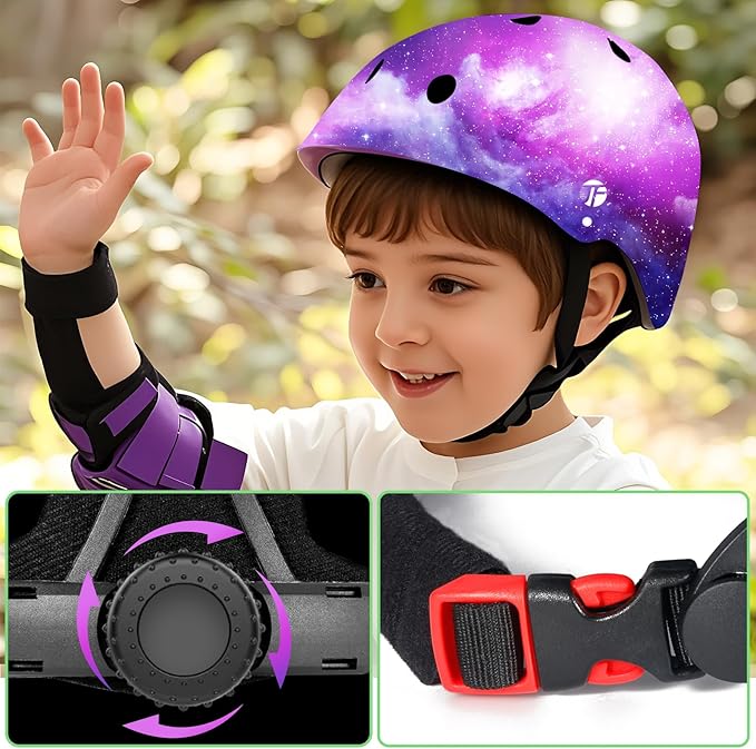 Adjustable Color Gradient Skateboard Helmet for 3-5-8-14+Ages【Toddler Kids Youth Adult】 Girls Boys Woman.Bike Helmet for Multi-Sports Cycling Bicycle Scooter Inline Roller Skate Rollerblading-CubbioJoy