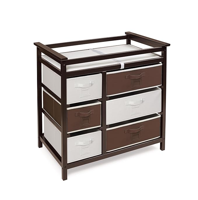 Badger Basket Modern Baby Changing Table with 6 Storage Drawers and Pad, Diaper Change Station - Espresso-CubbioJoy