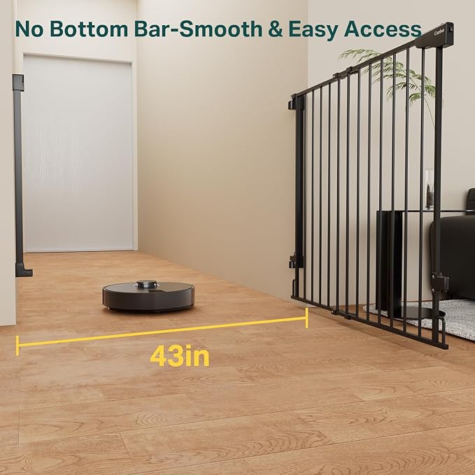 Cumbor 34" Extra Tall No Bottom Bar Baby Gate for Stairs, Auto Close Dog Gate Indoor for Larger Pets, 29.2-43" Hardware Mounted Safety Gate for Doorways, Wide Walk Thru Door for Easy Access (Black)-CubbioJoy