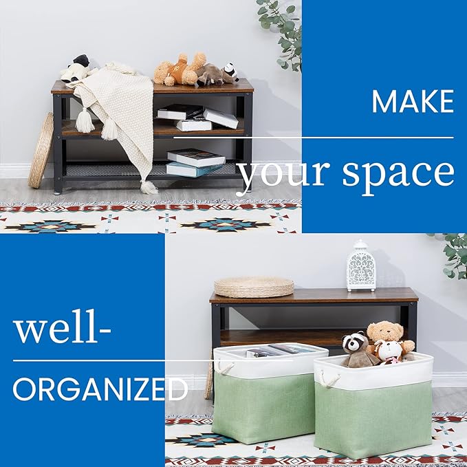 Bidtakay Large Storage Baskets for Nursery Toy Organizer Collapsible Organizing Baskets 17x12x15 In Green Canvas Bins for Organizing Set of 2 Clothes Decorative Baskets for Home Office Room Decor-CubbioJoy