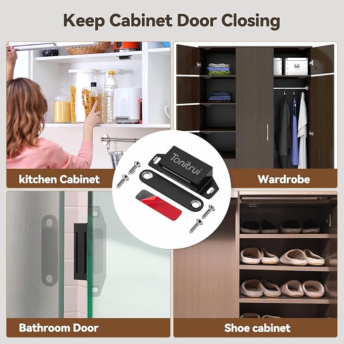 Cabinet Door Magnet, Flat Bottom Cabinet Magnetic Catch with Adhesive, Easy to Install,Only Takes 1 Minute,35lb Magnetic Cabinet Door Drawer Latch(Black, 20Pack)-CubbioJoy