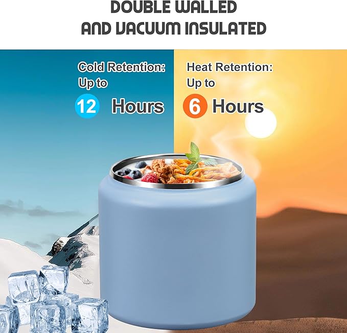 26oz Soup Thermo for Hot Food Kids with Buckle Lid Insulated Vacuum Food Jar Wide Mouth Leakproof Stainless Steel Lunch Container (Blue)-CubbioJoy