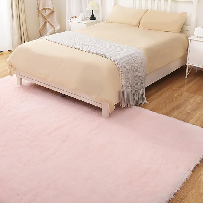 9x12 Pink Fluffy Rug, Ultra Soft Area Rugs for Living Room, Plush Rugs for Bedroom, Non-Slip Indoor Carpet for Nursery, Study Room, Kids Room, Room Decor-CubbioJoy
