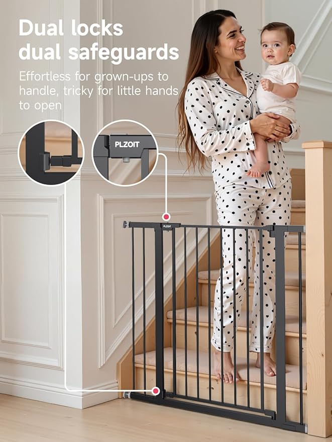 36" Extra Tall Baby Gate for Stairs, 29.5-40.5" Wide Dog Gate for Doorways, Walk Thru Auto Close Metal Pet Gate for The House, Stairs and Doorways, Child Gate Pressure Mounted Dog Gate Indoor - Black-CubbioJoy