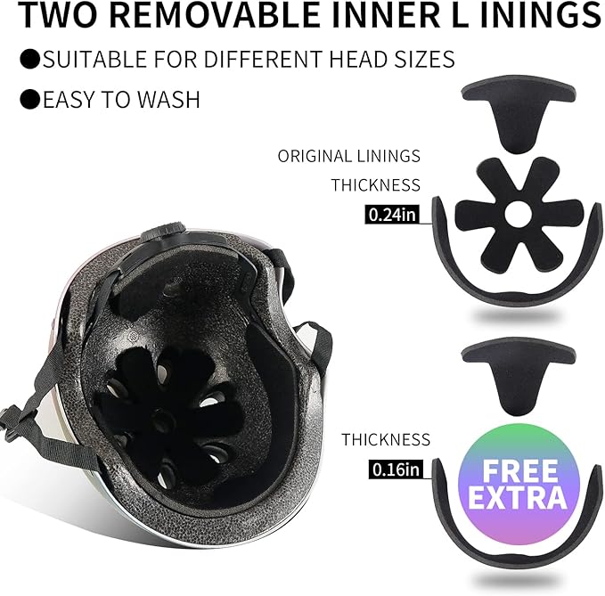 Adjustable Color Gradient Skateboard Helmet for 3-5-8-14+Ages【Toddler Kids Youth Adult】 Girls Boys Woman.Bike Helmet for Multi-Sports Cycling Bicycle Scooter Inline Roller Skate Rollerblading-CubbioJoy