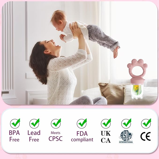 Baby Fruit Food Feeder - Silicone Nibble Tray Combo - Breastmilk Popsicle Mold for Cooling Relief, BPA Free Mesh Feeder for Infant Self Feeding (Claw Pink + Pineapple)-CubbioJoy