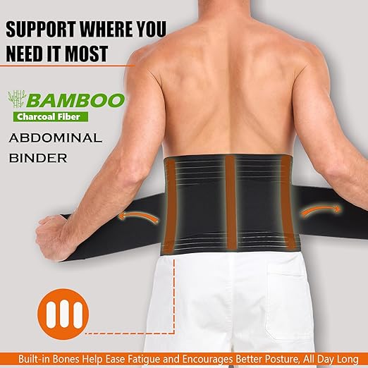 Abdominal Binder for Men and Women – Post Surgery & Postpartum Recovery Hernia Support Belt Waist Trainer for Men Adjustable Compression Wrap (Black,S)-CubbioJoy