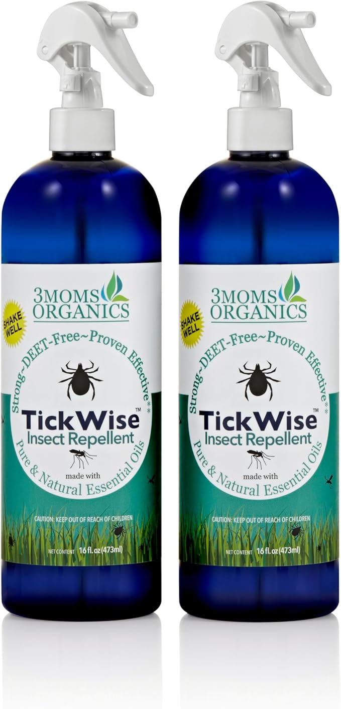 3 Moms Organics, TickWise 16oz Extra Strength Double Mama 2-Pack - DEET- Free, Tick and Insect Repellent, Plant Based Essential Oils, All Natural Ingredients, Safe for Kids, Adults, Dogs & Horses-CubbioJoy