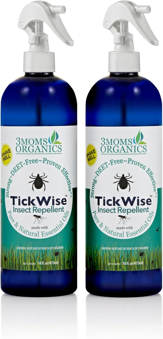 3 Moms Organics, TickWise 16oz Extra Strength Double Mama 2-Pack - DEET- Free, Tick and Insect Repellent, Plant Based Essential Oils, All Natural Ingredients, Safe for Kids, Adults, Dogs & Horses-CubbioJoy