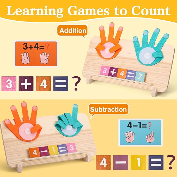 2 in 1 Math Toy for Toddlers 3 4 5 6 7,Addition and Subtraction Math Games for Kids 5-7,Math Manipulatives Kindergarten Preschool Classroom Must Haves Educational Number Blocks Learning Toys-CubbioJoy