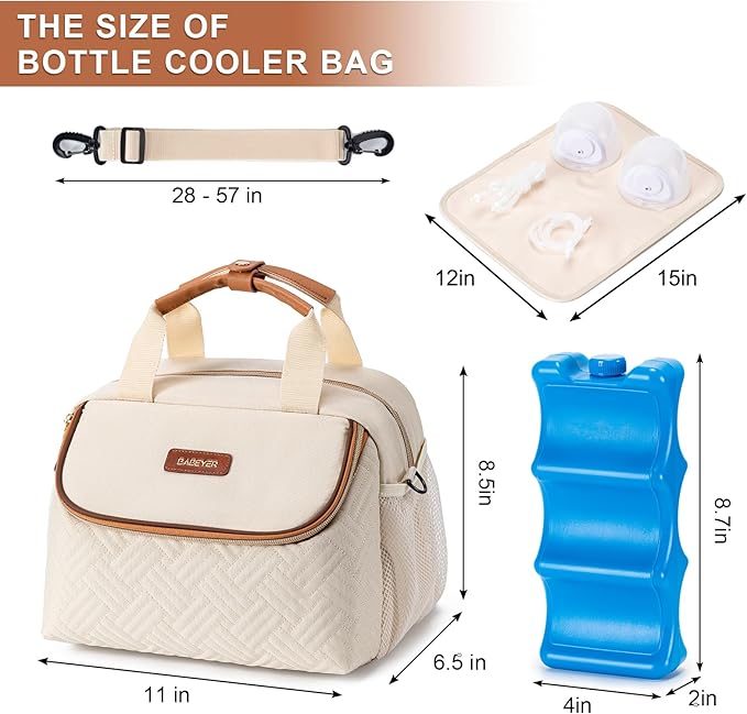 Breastmilk Cooler Bag with Ice Pack Fits 6 Baby Bottles up to 9 Ounce, Wearable Breast Pumps Cooler Bag for Nursing Mom Daycare, Work, Travel- Cream-CubbioJoy