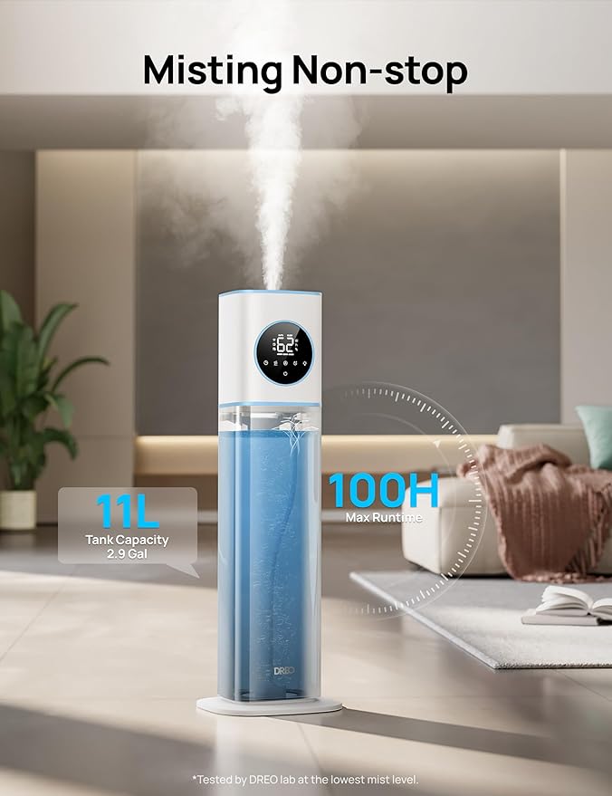 Dreo 11L Smart Humidifier Large Room 700 ft², 100H Cool Mist Air Humidifiers for Bedroom, Top-Fill Self-Cleaning Tank, 26dB, Auto Mode, Aroma Box, RGB Light, Remote & APP Control, Baby, Plant, Blue-CubbioJoy
