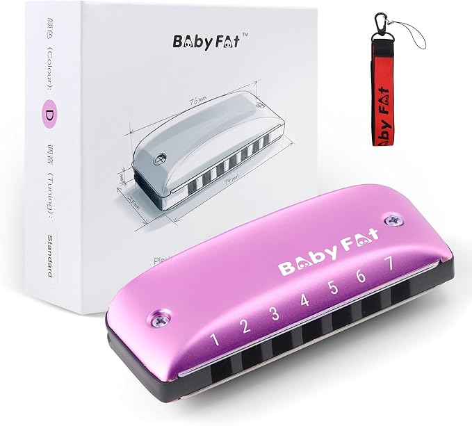 BabyFat 7 Hole Blues Mini Harmonica Set,Diatonic Harmonica with free lanyards,Gifts for Professional Players and Beginners,Easy-playing Musical Instrument(Key of D）-CubbioJoy