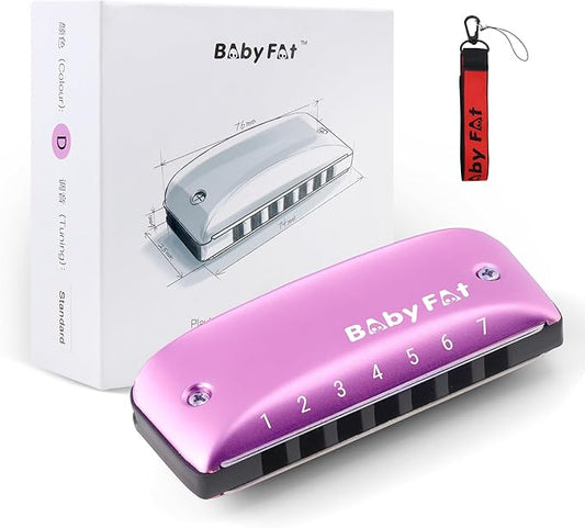 BabyFat 7 Hole Blues Mini Harmonica Set,Diatonic Harmonica with free lanyards,Gifts for Professional Players and Beginners,Easy-playing Musical Instrument(Key of D）-CubbioJoy
