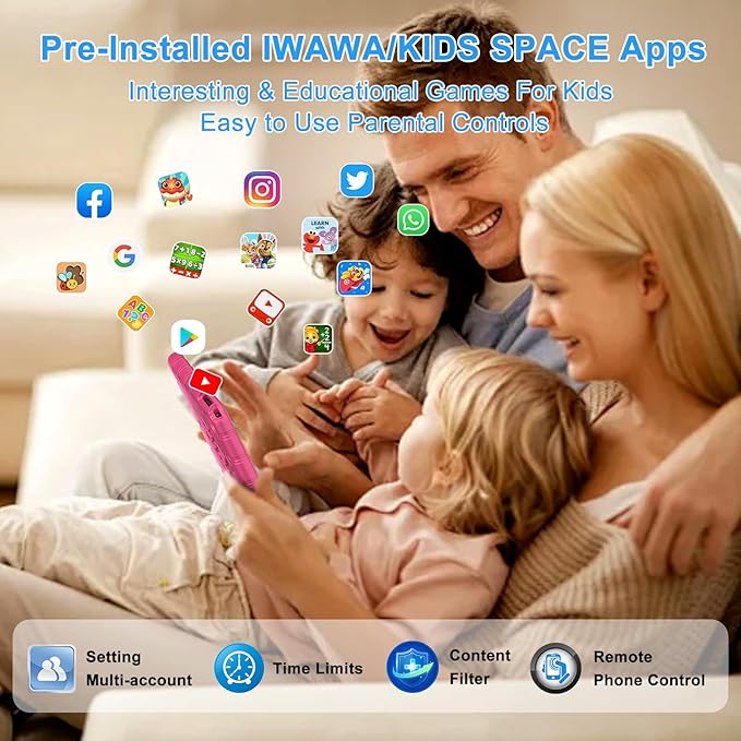 2025 Kids Tablet 10 inch Android 14 Tablets for Kid Octa-Core, 20GB+128GB (TF 1TB), Toddler Tablet with Shockproof Case, 2.4G+5G WiFi 6, Parental Control, Face Unlocked, Split Screen, BT5.0 (Rose Red)-CubbioJoy