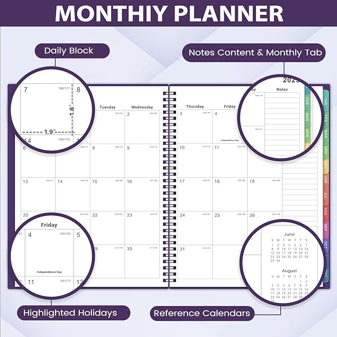 2026 Monthly Planner - JUL 2025 - DEC 2026 Planner, Planner with Colorful Tabs, 2025-2026 Calendar Planner for Daily Organizing - Waterproof Cover (8" x10", Monthly Pages & Notes, Purple)-CubbioJoy