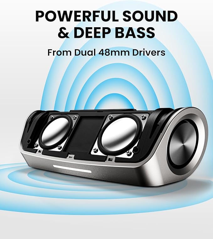 Cleer Scene Wireless Bluetooth Speaker, Simple Fast Pairing, Waterproof IPX7, 12Hrs Play time, Deep Bass, Built-in Mic, Powerful Portable Speakers, for Outdoor & Party, Home, Grey-CubbioJoy