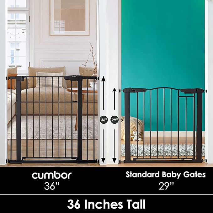 Cumbor 36" Extra Tall Baby Gate for Dogs and Kids with Wide 2-Way Door, 29.7-40.6" Width, and Auto Close Personal Safety for Babies and Pets, Fits Doorways, Stairs, and Entryways-CubbioJoy