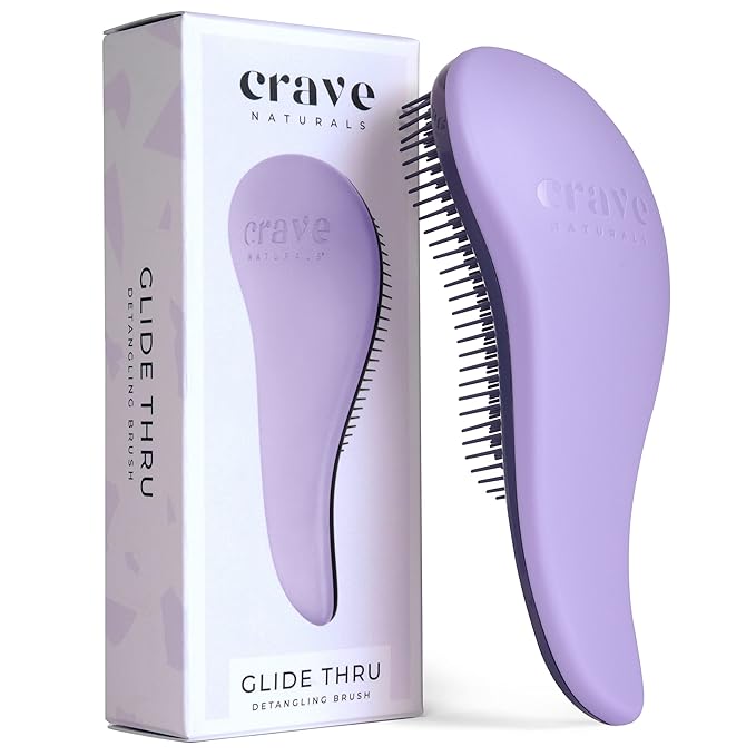 Crave Naturals Glide Thru Hair Brush - Detangler Brush for Curly, Straight, Wet or Dry Hair - Gentle Detangling Brushes for Adults, Kids, Toddlers - Hair Accessories for Women, 7.5x3" - Purple-CubbioJoy