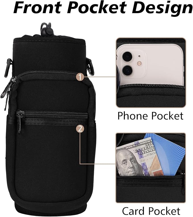 32 40 oz Water Bottle Carrier with Strap, Neoprene Water Bottle Sleeve Bag with 2 Pockets Insulated Flask Sling Holder for Walking Hiking Gym-CubbioJoy
