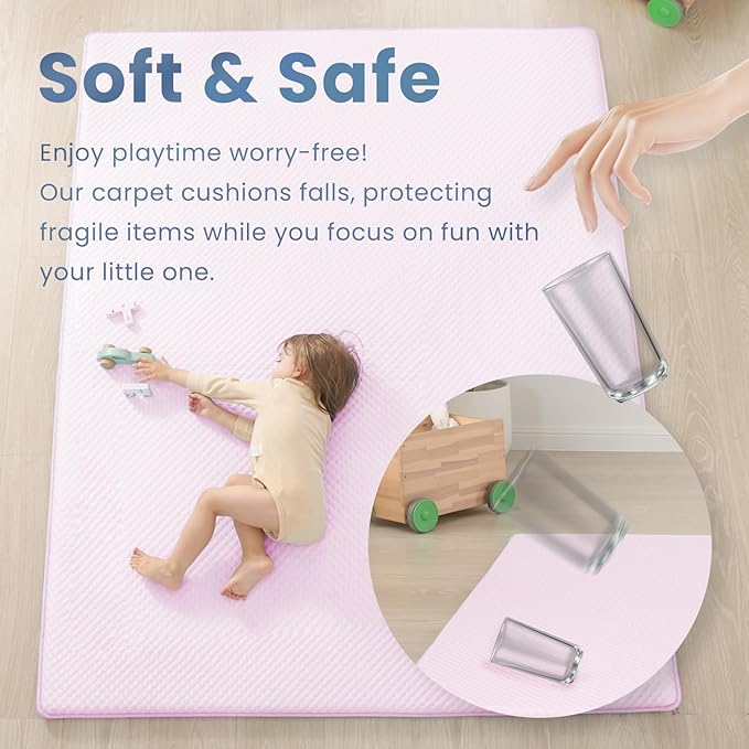 Baby Play Mat for Summer,1.3 Thick Memory Foam Cooling Floor Tummy Time Mat, Soft & Breathable, Non-Slip Rectangular for Toddlers’ Playtime & Rest(Pink,59"x79")-CubbioJoy