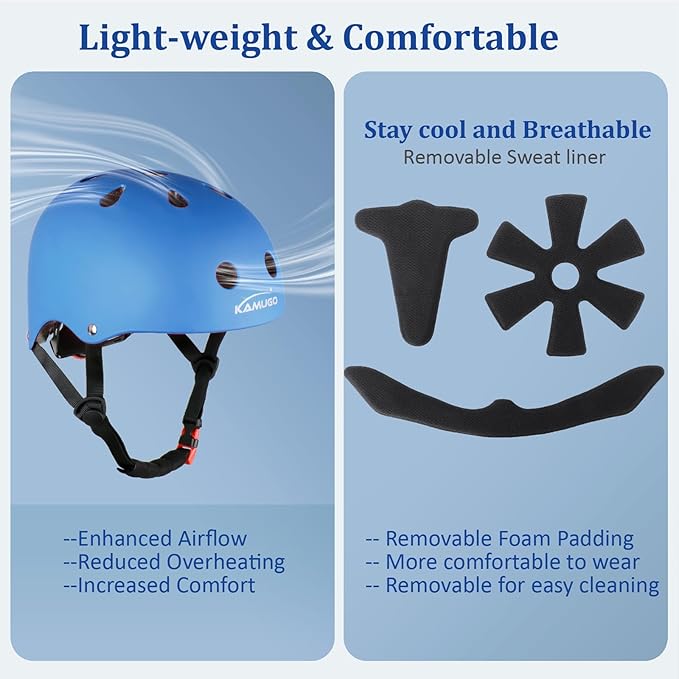 KAMUGO Kids Adjustable Helmet, with Sports Protective Gear Set Knee Elbow Wrist Pads for Toddler Age 2-8 Boys Girls, Bike Skateboard Hoverboard Scooter Rollerblading Helmet Set-CubbioJoy