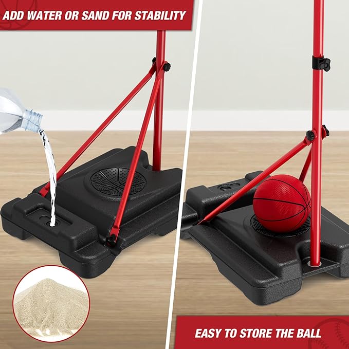 4 in 1 Kids Basketball Hoop and Tball Set for Toddlers 3-5, Basketball Goal with Scoreboard & LED, Hanging Tee Ball Stand with Baseball Pitching Machine, Indoor Outdoor Sport Toys for Boys 4-8-CubbioJoy