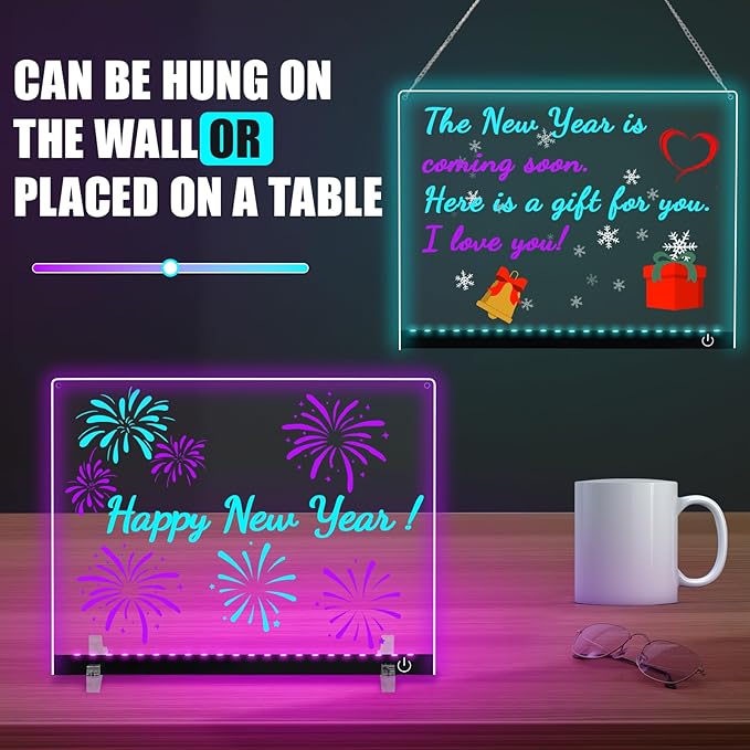 Doodle Glow, LED Note Board with Colors, 14.1"x10.9" Arvana Acrylic Dry Erase Board, 16M-Color LED Light-Up Memo Board w/Music Sync, APP & Remote, Stand & 7 Markers, Neon Glow Display (Black)-CubbioJoy