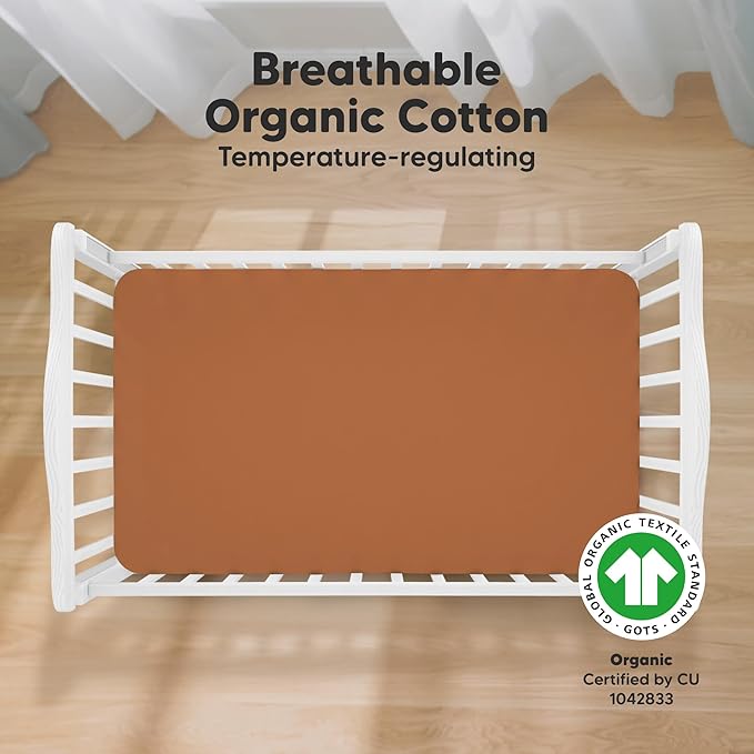 KeaBabies 2-Pack Organic Crib Sheets for Boys, Girls - 52x28 Fitted Crib Mattress Sheet Neutral, Breathable Jersey Cotton Cover for Baby Bed, Toddler Mattress, Soft & Cute Prints (Rust)-CubbioJoy