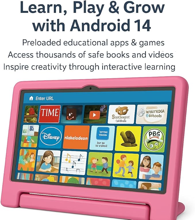 10.1" Kids Tablet Android 14 | 64GB Octa-Core 8GB RAM | Shockproof Case & Parental Control | 12H Fast Charge | HD Display w/Google Kids Space & Educational Apps | WiFi 6/Bluetooth/GPS | Ages 3-12-CubbioJoy
