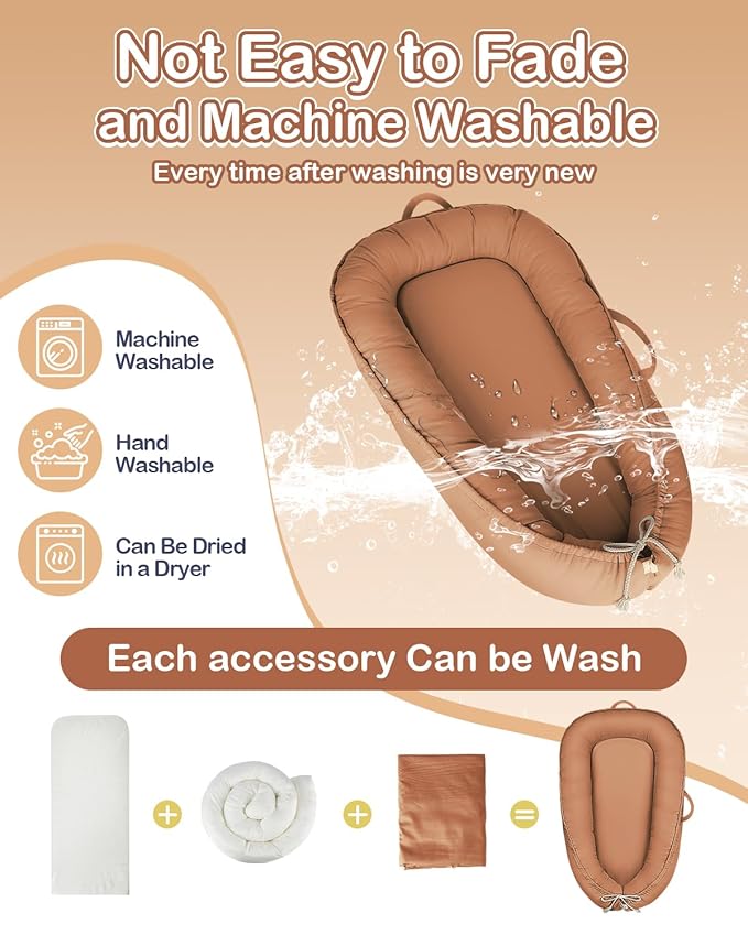 Baby Lounger - Infant Lounger for Newborn 0-24 Months, Pure Cotton Breathable Baby Nest Lounger Cover, Newborn Essentials for Baby Boys & Girls, Co Sleeper Portable Baby Bed for Home and Travel-CubbioJoy