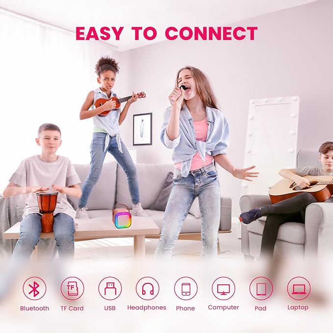 IROO Mini Karaoke Machine for Kids, 2025 TOP Toys Birthday Gifts Ideas for Girls Ages 4, 5, 6, 7, 8, 9, 10, 12+ Years Old, Portable MP3 Player with 2 Wireless Mics for Party-CubbioJoy