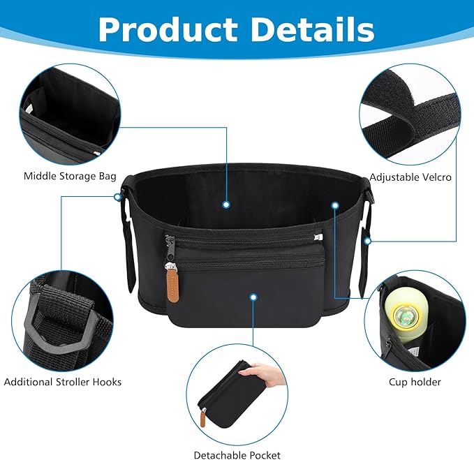 Accmor Universal Stroller Organizer with Detachable Phone Bag, Stroller Bag Caddy Organizer Stroller Accessories for Uppababy, Baby Jogger, Nuna, Doona, Britax Strollers-CubbioJoy