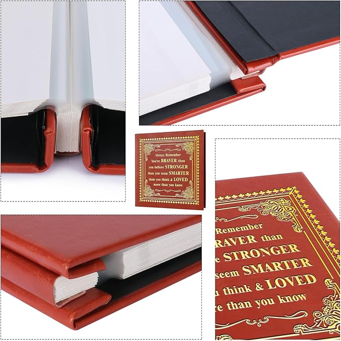 Inspirational Leather Photo Album,Magnetic Self-Stick Page Photo Album,Family Album,Hand Made DIY Albums Holds 3x5, 4x6, 5x7, 6x8 Photos (brown-always remember)-CubbioJoy