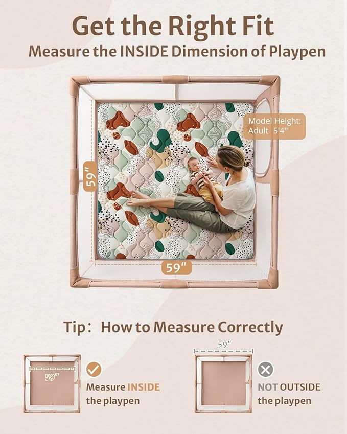 Blissful Diary Baby Play Mats for Floor, 59x59 Inch Thicker Foam Playmats for Babies and Toddlers, Soft Cushioning Baby Playpen Mat, Modern Abstract-CubbioJoy