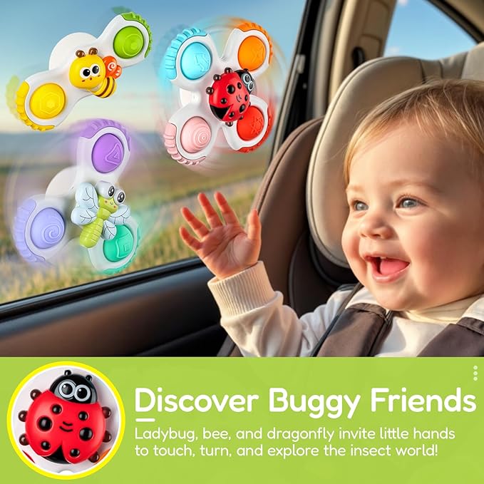 ALASOU 3PCS Pop Suction Cup Spinner Toys for 1 Year Old Boy Girl|Novelty Spinning Tops Toddler Toys Age 1-2|Sensory Baby Bath Toy for Toddlers 1-3|12 18 Months Boy Birthday Gift for Infant-CubbioJoy