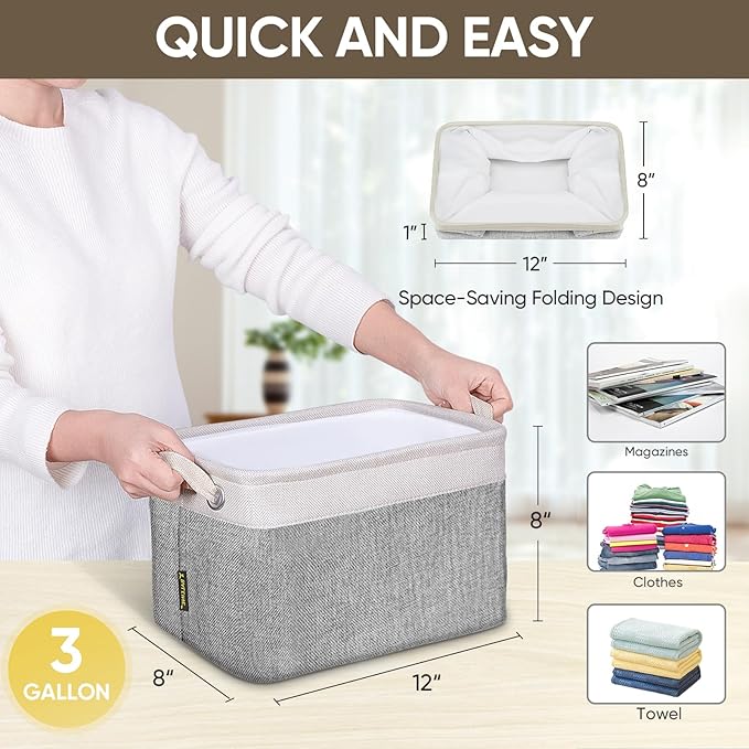 BALEINE 1 Pack Fabric Storage Bins for Shelves, Linen Storage Baskets for Organizing, Decorative Closet Bins for Clothes, Home (Grey, 12"x8"x8")-CubbioJoy