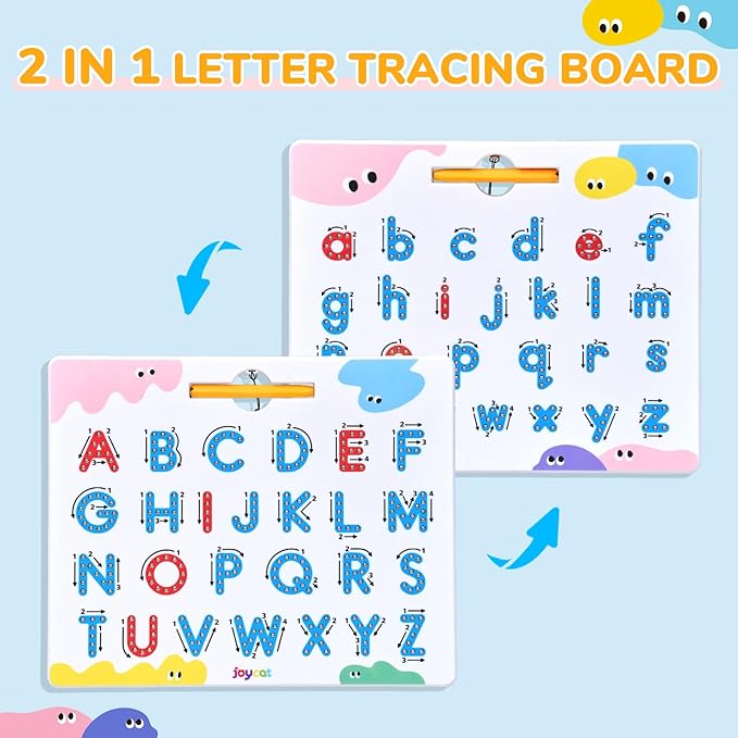 JoyCat Magnetic Letter Tracing Board, 2-in-1 Double-Sided ABC Magnets for Kids Ages 3-5, Uppercase & Lowercase Letter Writing Practice - Preschool Learning Toys, Road Trip Car Activities for Toddlers-CubbioJoy