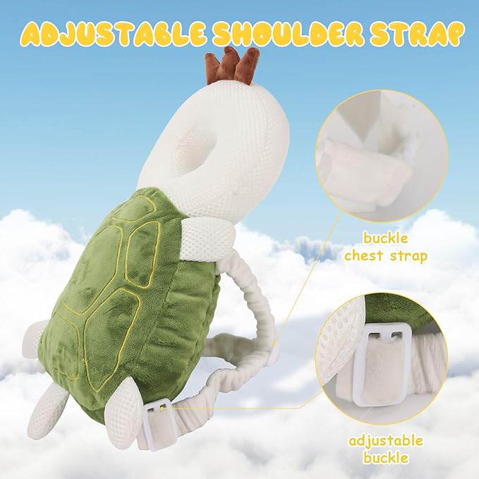 Baby Head Protection Backpack - Soft & Comfortable, Cute Cartoon Design, Turtle-CubbioJoy