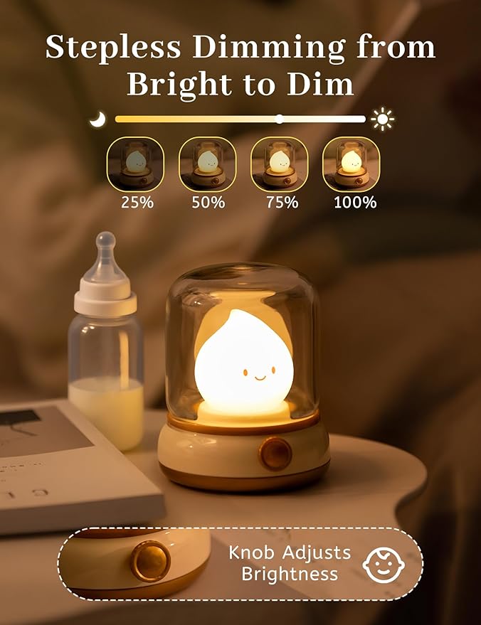 Cute Campfire Lamp, Portable LED Camping Lantern, Rechargeable, Dimming, Candle Lights & Night Light 2 Mode, Table Bedside Lamps, Nightlight for Kids Room, Halloween Decor-CubbioJoy