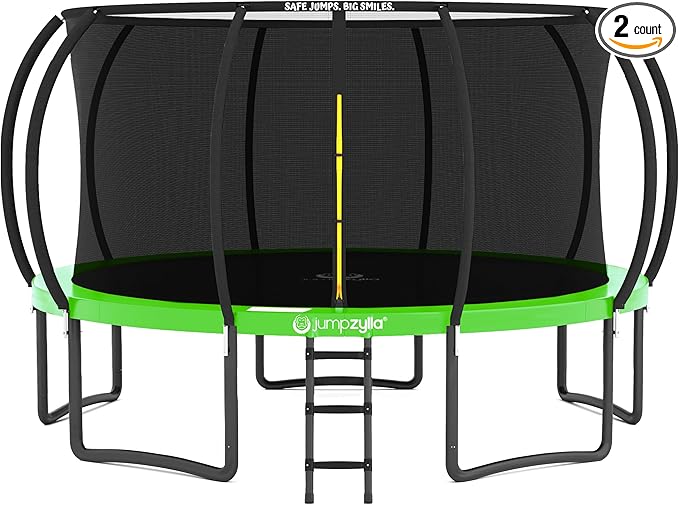 JUMPZYLLA Trampoline Outdoor 8FT 10FT 12FT 14FT 15FT 16FT with Enclosure and Ladder, ASTM Approved Recreational Trampoline for Kids and Adults, Anti-Rust Coated Frame-CubbioJoy