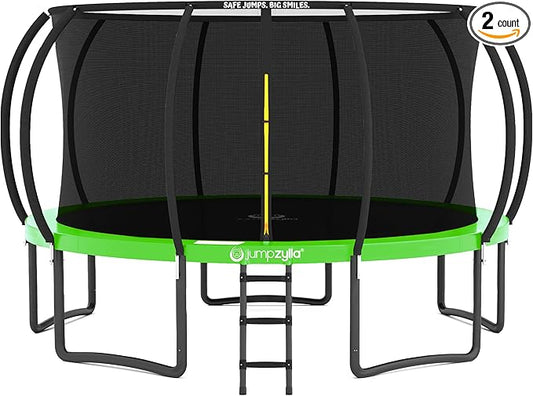 JUMPZYLLA Trampoline Outdoor 8FT 10FT 12FT 14FT 15FT 16FT with Enclosure and Ladder, ASTM Approved Recreational Trampoline for Kids and Adults, Anti-Rust Coated Frame-CubbioJoy