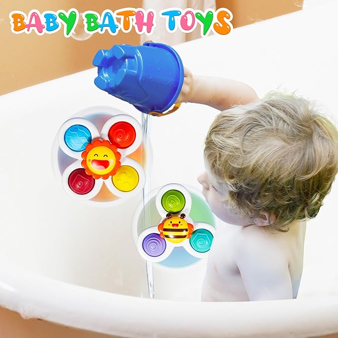 ALASOU 3PCS Pop Suction Cup Spinner Toys for 1 Year Old Boy Girl|Novelty Spinning Tops Toddler Toys Age 1-2|Sensory Baby Bath Toy for Toddlers 1-3|12 18 Months Boy Birthday Gift for Infant-CubbioJoy
