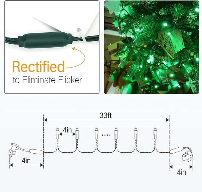 Brizled Green Christmas Lights, 33ft 100 LED 5MM Wide Angle Christmas String Lights, Connectable 120V UL Certified Xmas Tree Light Indoor Outdoor Mini Green Light for Xmas Halloween Tree Party Home-CubbioJoy